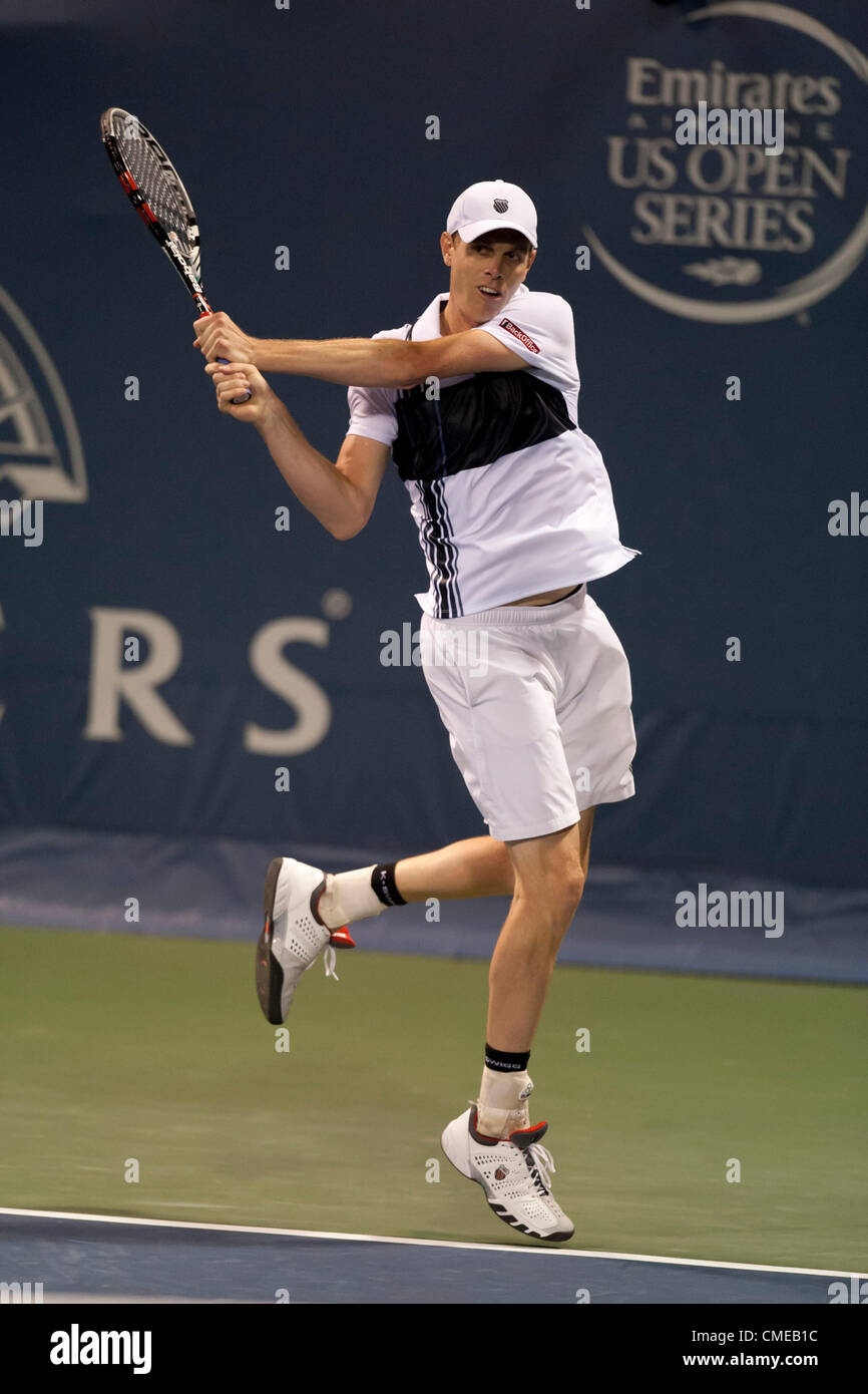 LOS ANGELES, CA - JULY 28: Sam Querrey in action during Day 6 of the Farmers Classic presented by Mercedes-Benz at the LA Tennis Center on July 28, 2012 in Los Angeles, California. Stock Photo