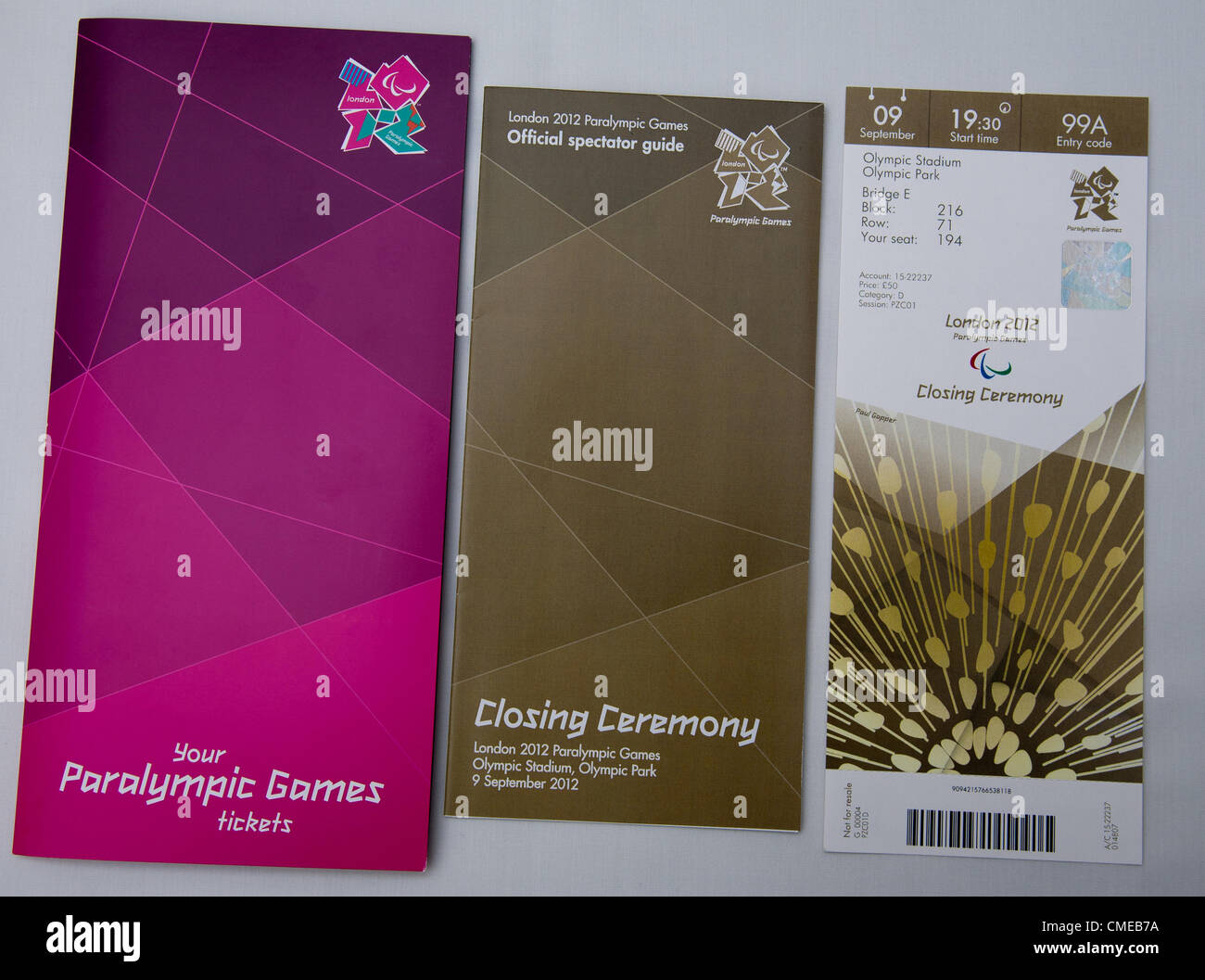 Paralympic tickets for the closing ceremony at the Olympic park London Stock Photo