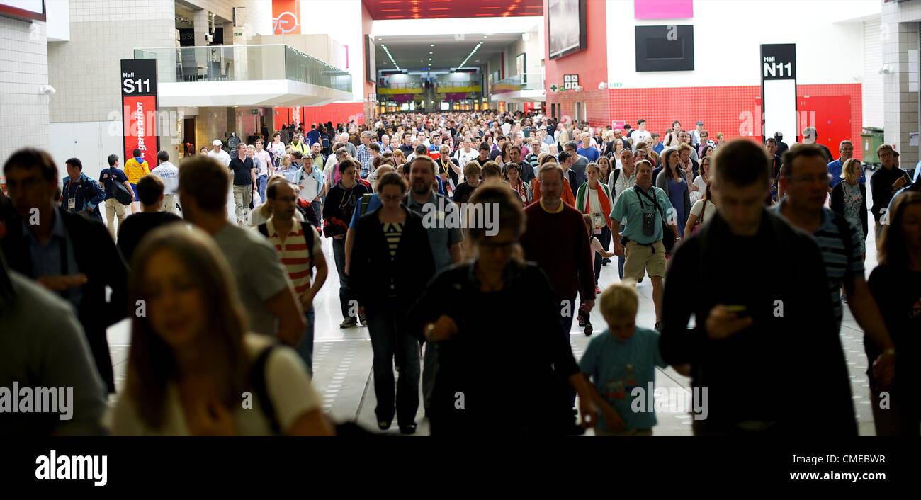 July 29, 2012 - London, England, United Kingdom - Crowds stream out of the ExCel London Exhibition Centre on the third day of the 2012 London Summer Olympics. (Credit Image: © Mark Makela/ZUMAPRESS.com) Stock Photo