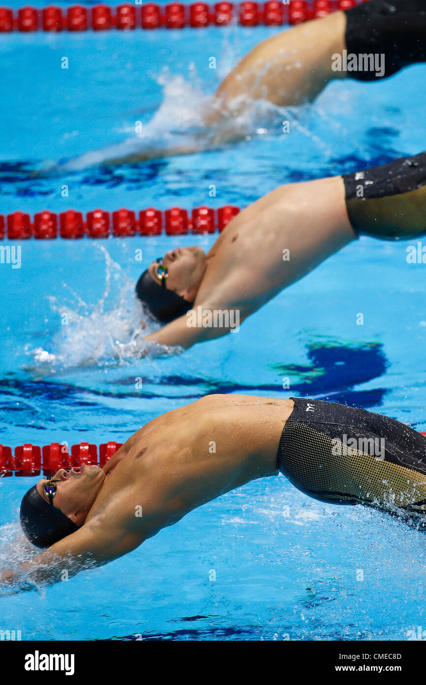 Matthew Grevers (USA) -bottom, starting the men's 100 meter backstroke semifinal in the 2012 Olympic Summer Games, London, England. Stock Photo