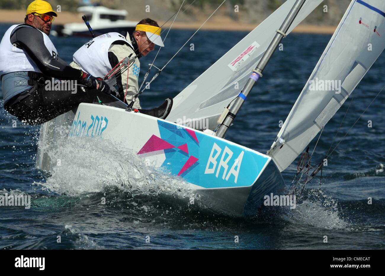 Olympic Sailing, action during the London 2012 Olympic Games at the Weymouth & Portland Venue, Dorset, Britain, UK.  Bruno Prada and Robert Scheidt of Brazil in action during the Star Class race, July 29, 2012 PICTURE: DORSET MEDIA SERVICE Stock Photo