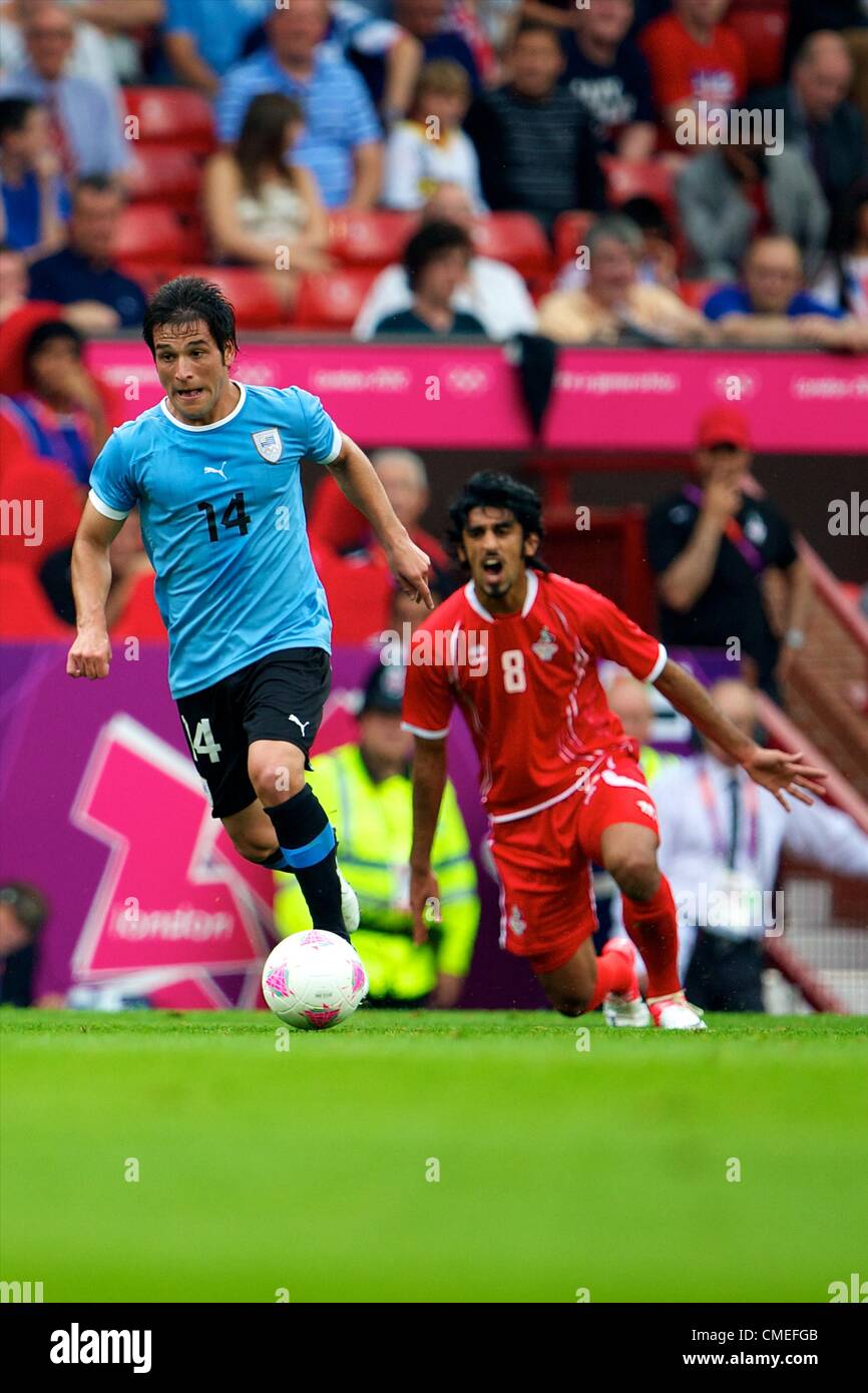 26.07.2012 Manchester, England. Uruguay midfielder Nicolás Lodeiro in action during the first round group A mens match between United Arab Emirates and Uruguay at Old Trafford. Stock Photo