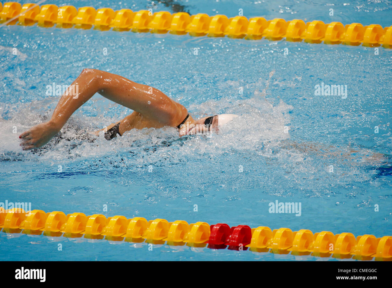 30 July 2012. Allison Schmitt (USA) competing in  the women's 200 meter freestyle heat at the 2012 Olympic Summer Games, London, England. Credit:  PCN Photography / Alamy Live News Stock Photo