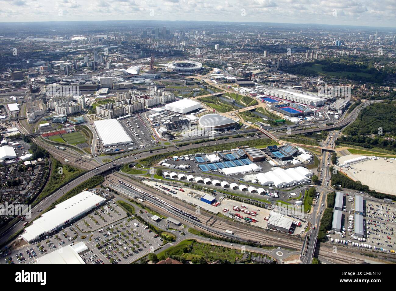 Aerial photography south-west of Olympic Park, London 2012 Olympic site ...