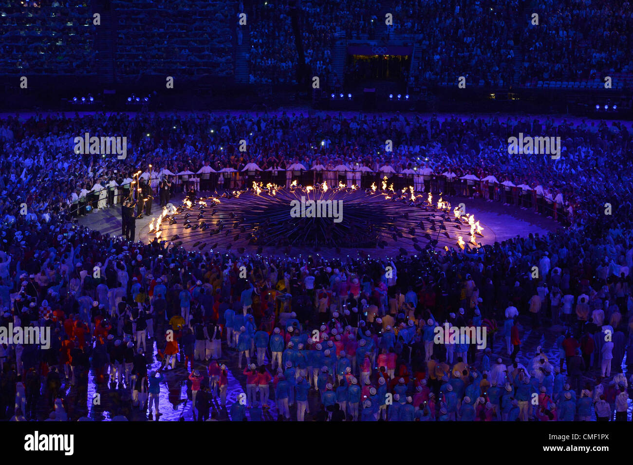 LONDON, ENGLAND JULY 27, the cauldron is lit during London Olympics