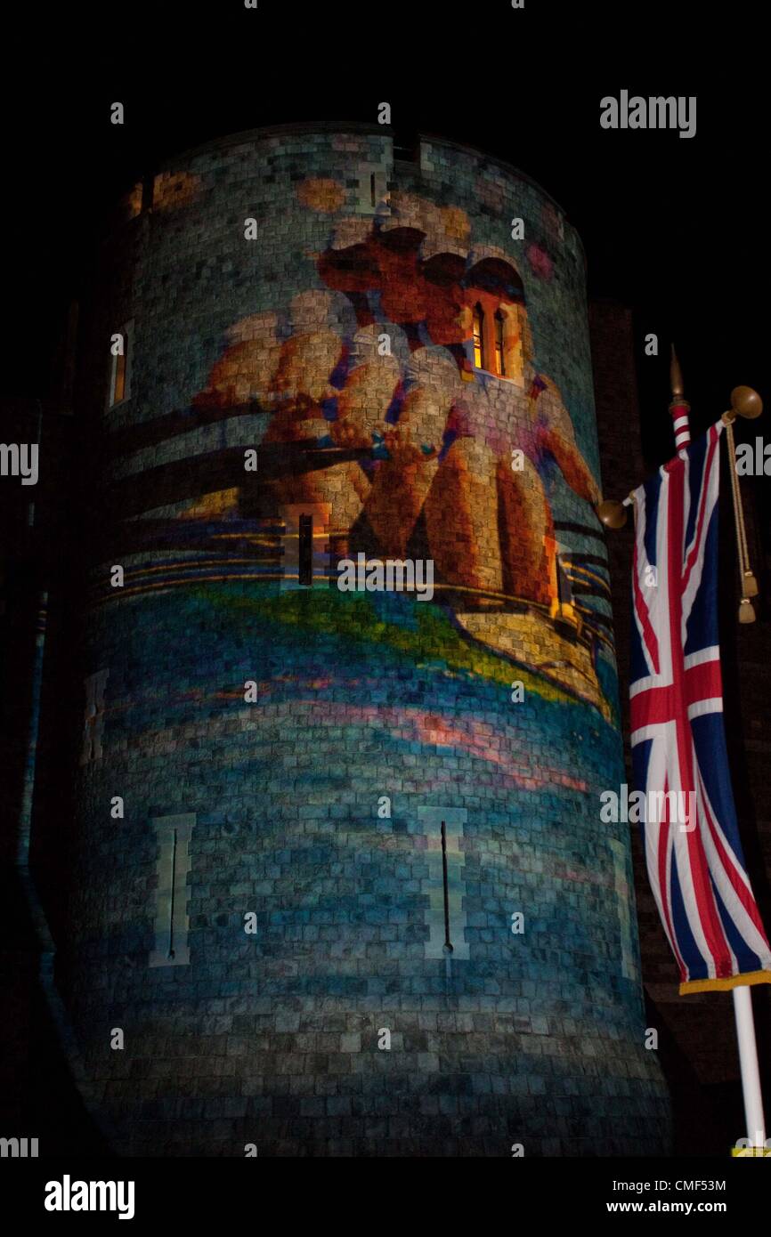 01082012 Windsor, UK Rowing images projected onto the side of