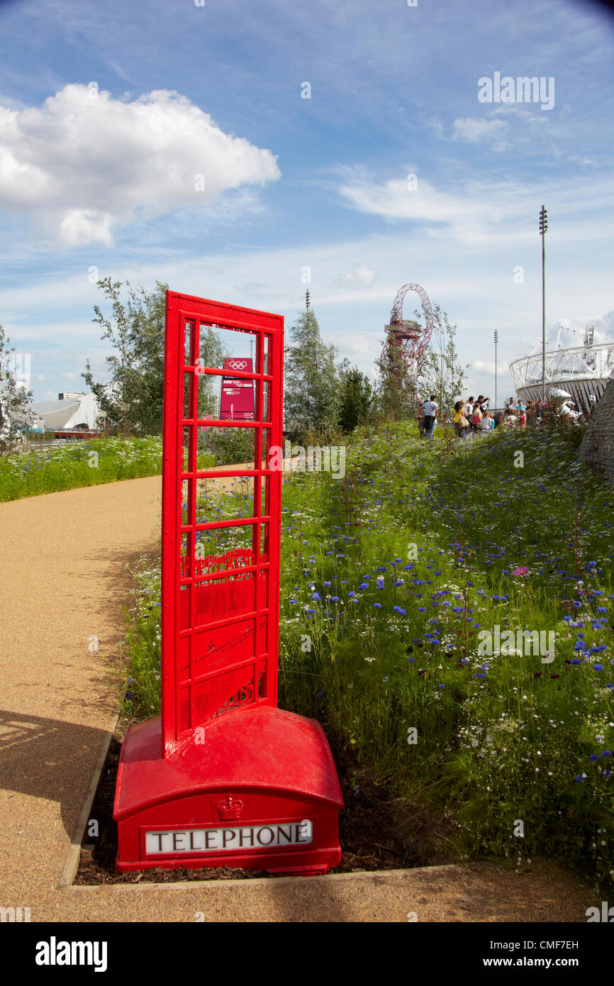 Phone box sculpture at Olympic Park, London 2012 Olympic Games site, Stratford London E20 UK, Stock Photo