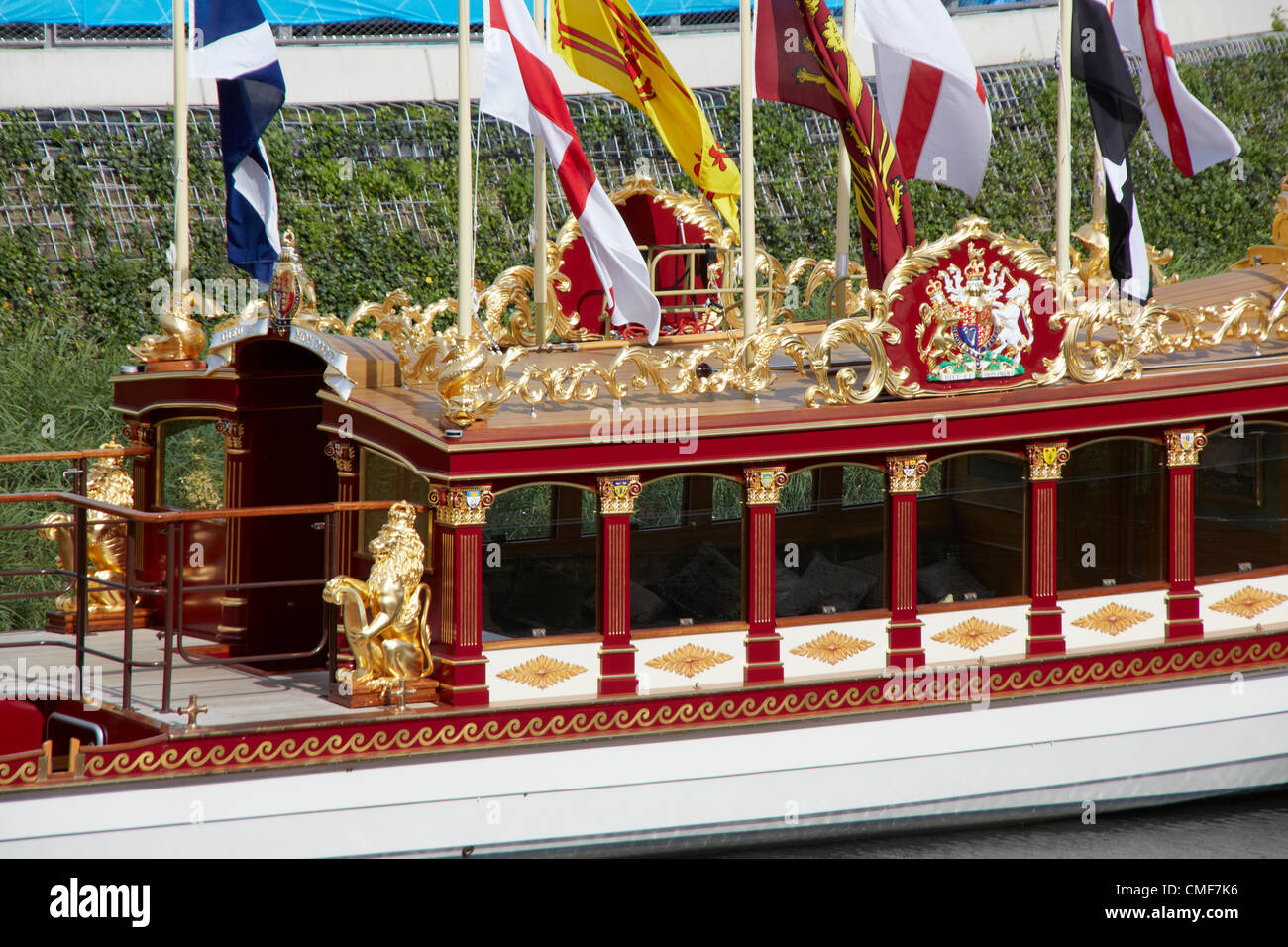 Royal Barge on River Lea at Olympic Park, London 2012 Olympic Games site, Stratford London E20 UK, Stock Photo