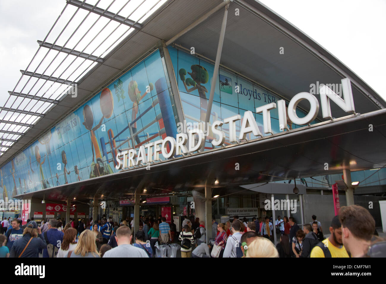 People leaving Olympic Park at Stratford Railway Station London E20 UK, Stock Photo