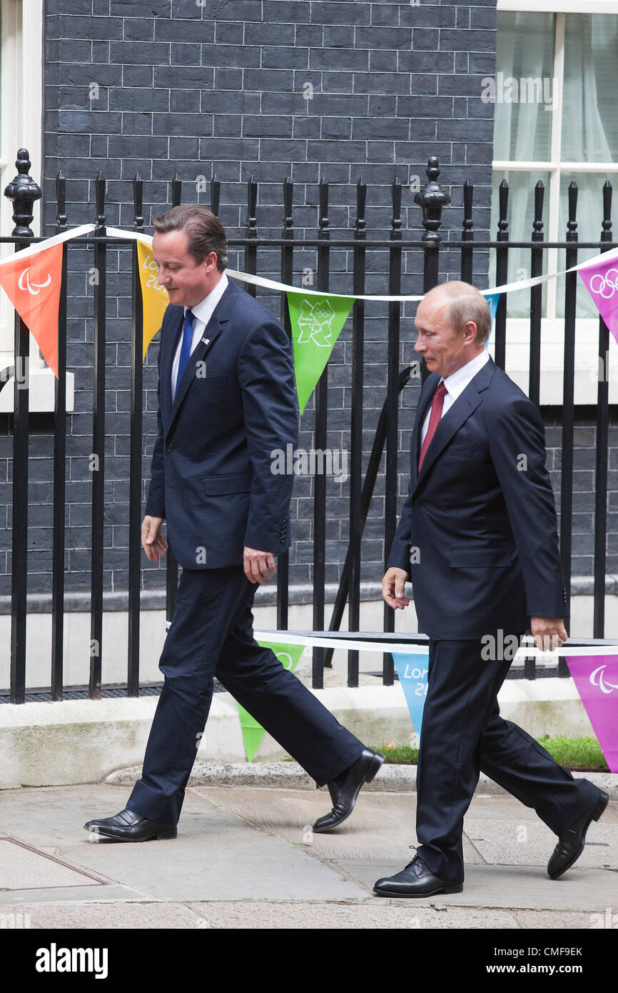 2nd August 2012. London, England, UK. Thursday, 2 August 2012. Vladimir Putin, President of Russia, meets with Prime Minister David Cameron for talks at Downing Street, London before visiting the Olympic Games to watch some judo competitions. Credit:  Nick Savage / Alamy Live News. Stock Photo