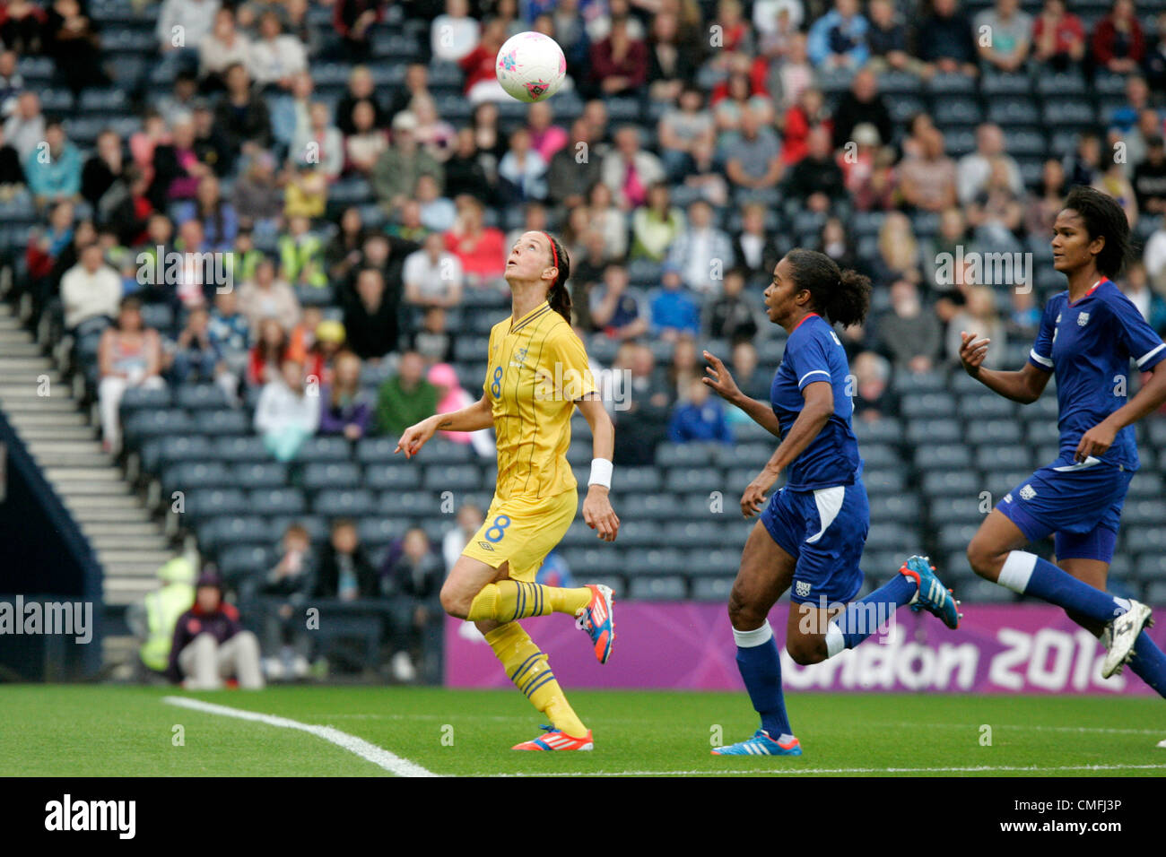 3rd Aug 2012. 03.08.2012 Glasgow, Scotland. 8 SCHELIN Lotta in action during the Olympic Football women's quarter final  game between France and Sweden from Hampden Park. Credit:  Action Plus Sports Images / Alamy Live News Stock Photo
