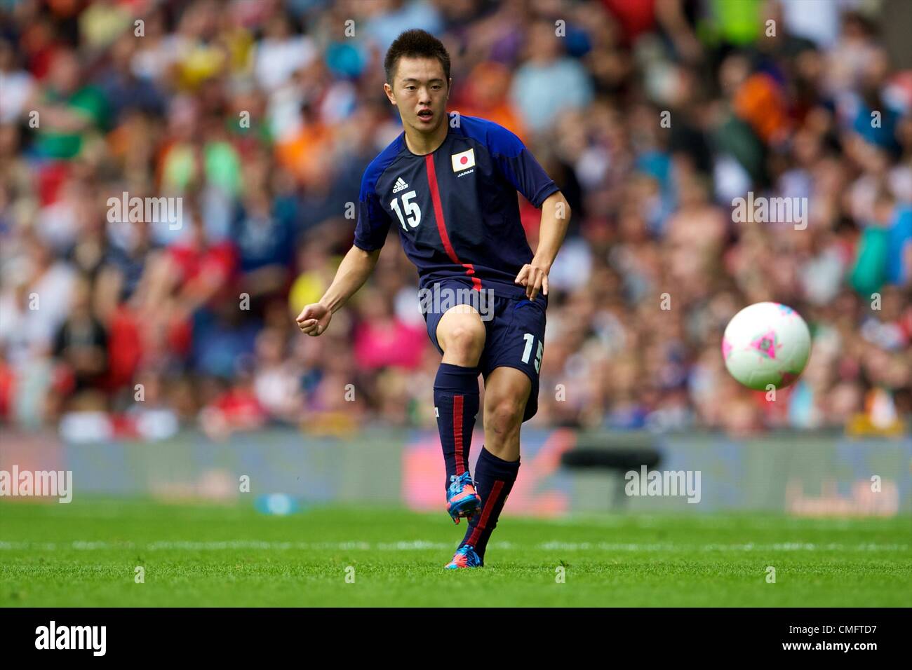 UK. 04.08.2012 Manchester, England. Japan forward Manabu Saito in action during the quarter final match between Japan and Egypt at Old Trafford. Japan won the game by a score of 3-0 to proceed to the tournament semi-finals. Stock Photo