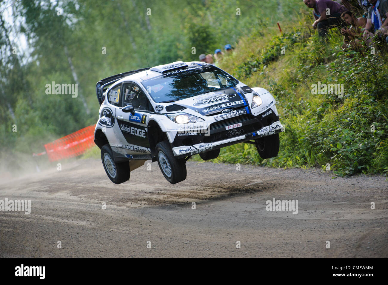 JYVÄSKYLÄ, FINLAND - August 4: Jari-Matti Latvala of Finland and Miikka Anttila of Finland compete in their Ford World Rally Team Ford Fiesta RS WRC during Day 3 of the WRC Rally Finland on August 4, 2012 in Jyväskylä , Finland Stock Photo