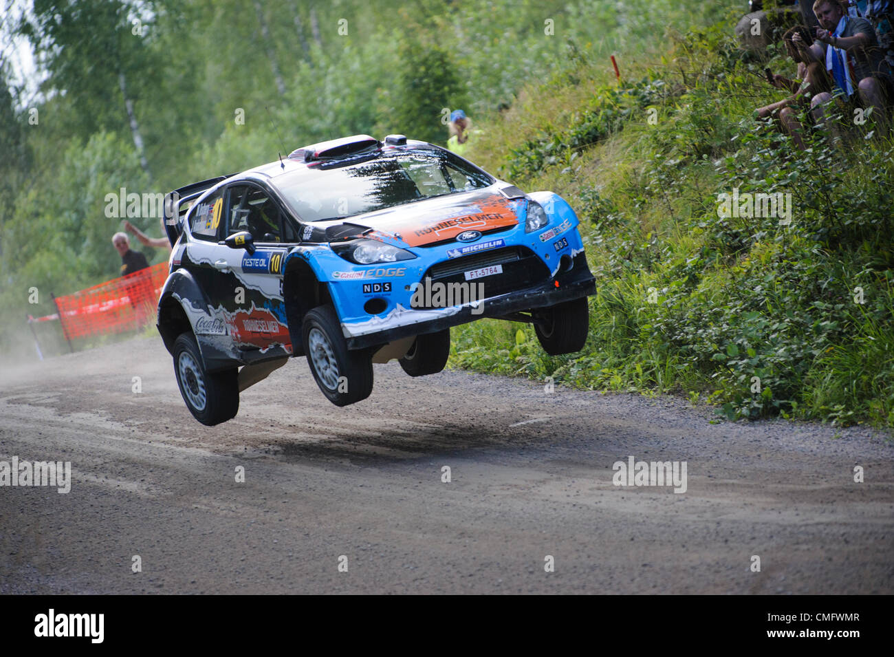 JYVÄSKYLÄ, FINLAND - August 4: Mads Östberg of Norway and Jonas Andersson of Sweden compete in their Adapta World Rally Team Ford Fiesta RS WRC during Day 3 of the WRC Rally Finland on August 4, 2012 in Jyväskylä , Finland Stock Photo