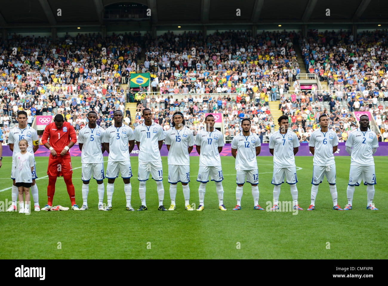 Newcastle, UK. Saturday 4th August 2012. Team Honduras before the Olympic Football Men's Quarter Final game between Brazil and Honduras from St James Park. Stock Photo