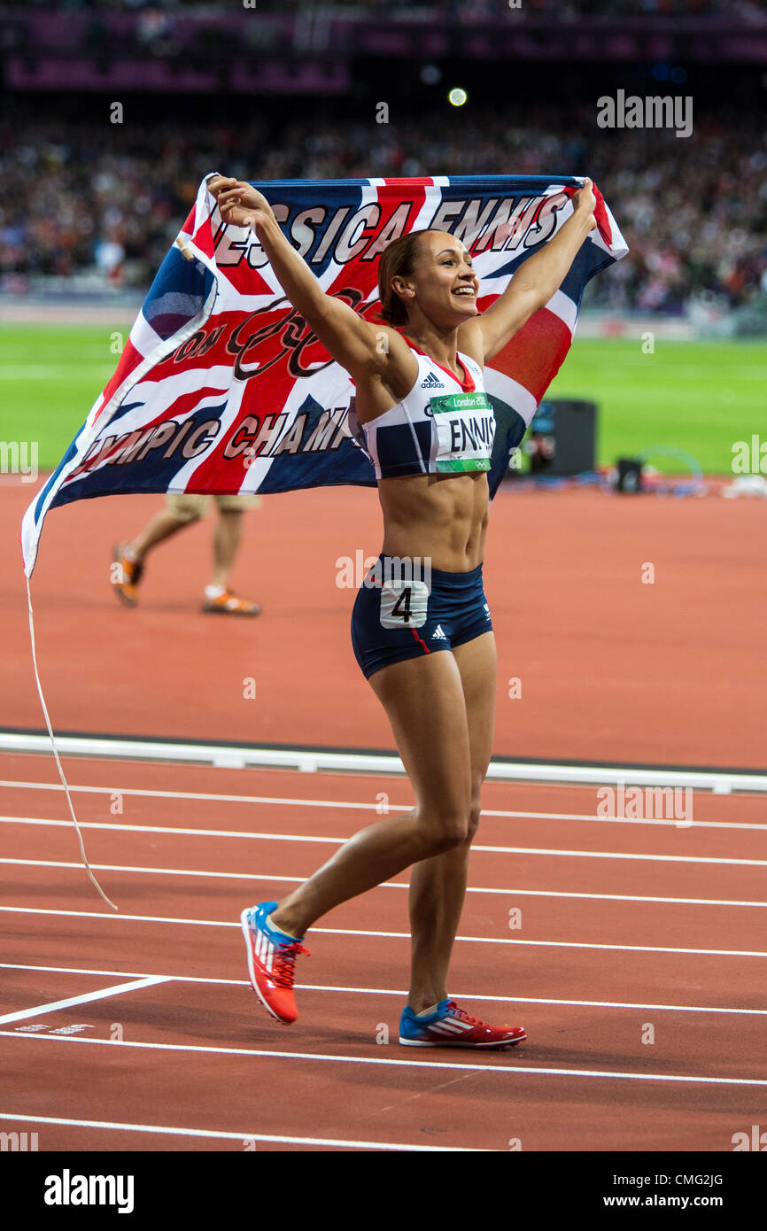 Jessica Ennis (GBR) gold medal winner  in the heptathlon at the Olympic Summer Games, London 2012 Stock Photo