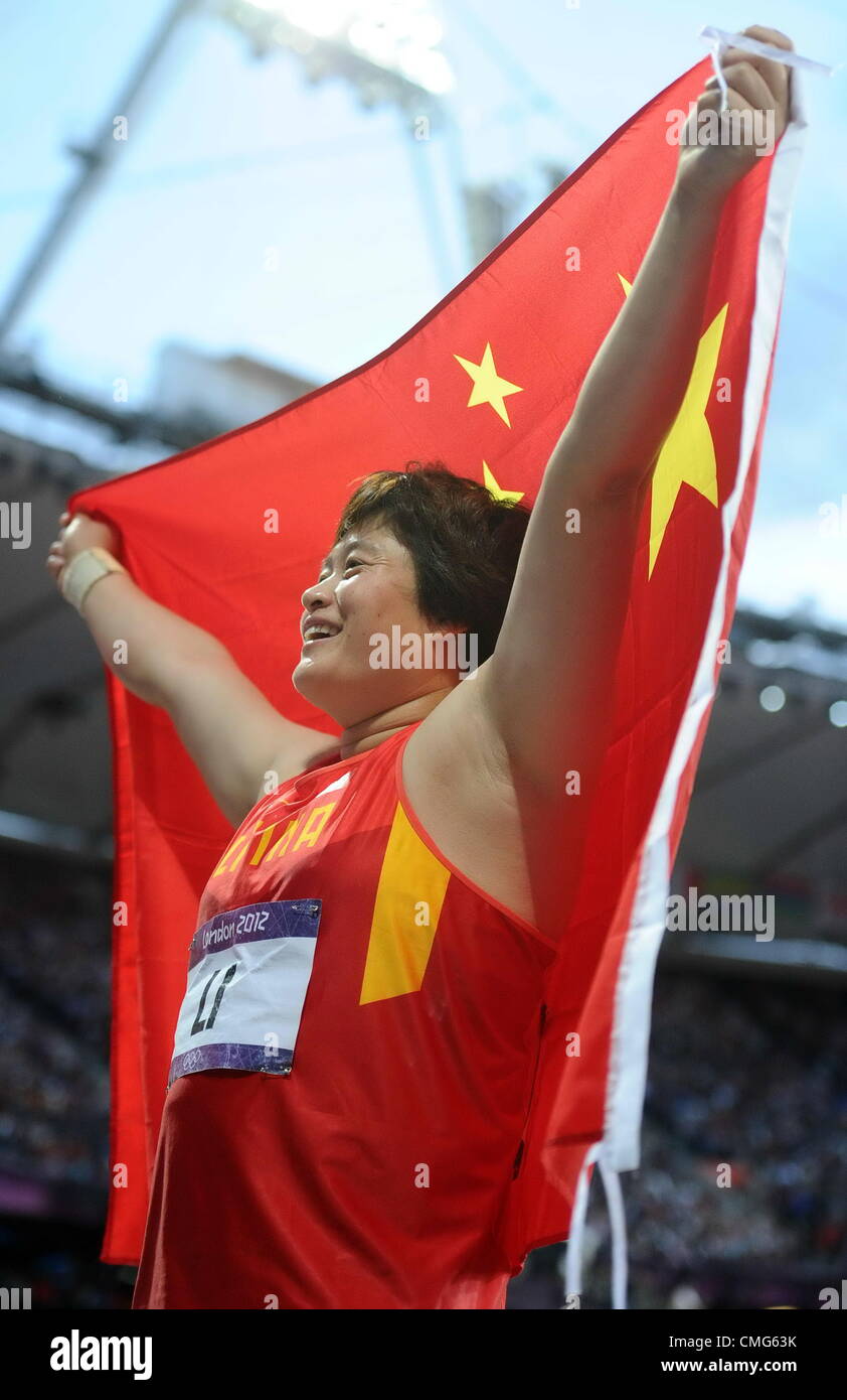 05.08.2012. London, England. London, ENGLAND; Bronze medalist Li Yanfeng of China during the medal ceremony for Women's Discus Throw on Day 9of the London 2012 Olympic Games at Olympic Stadium. Stock Photo