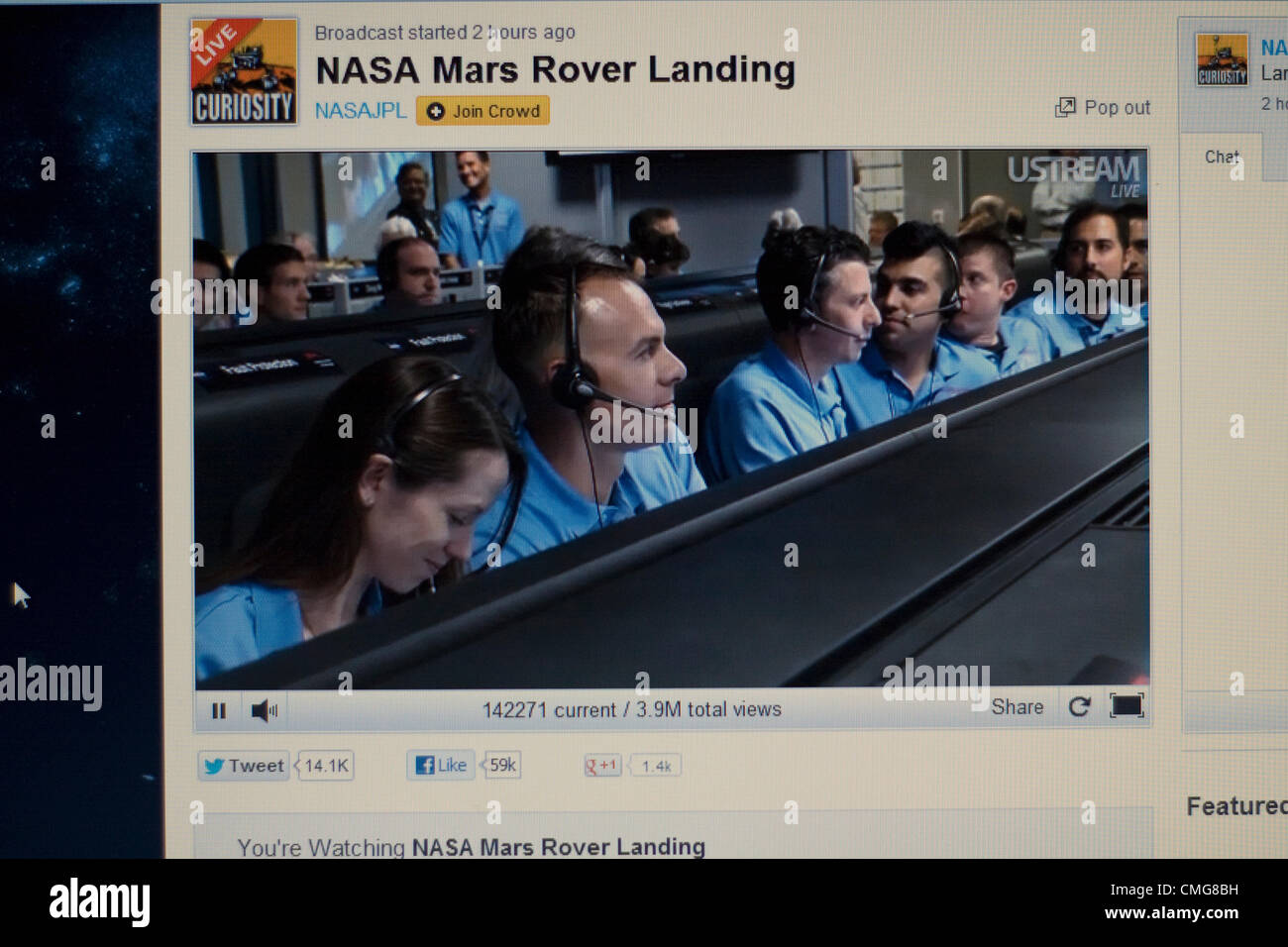 August 6th 2012. USA. Live Stream of NASA Mars Rover Landing. A