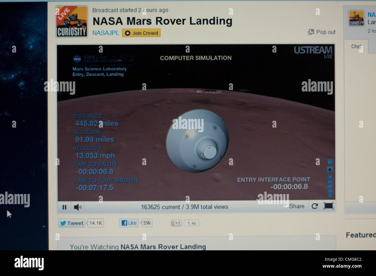August 6th 2012. USA. Live Stream of NASA Mars Rover Landing. A