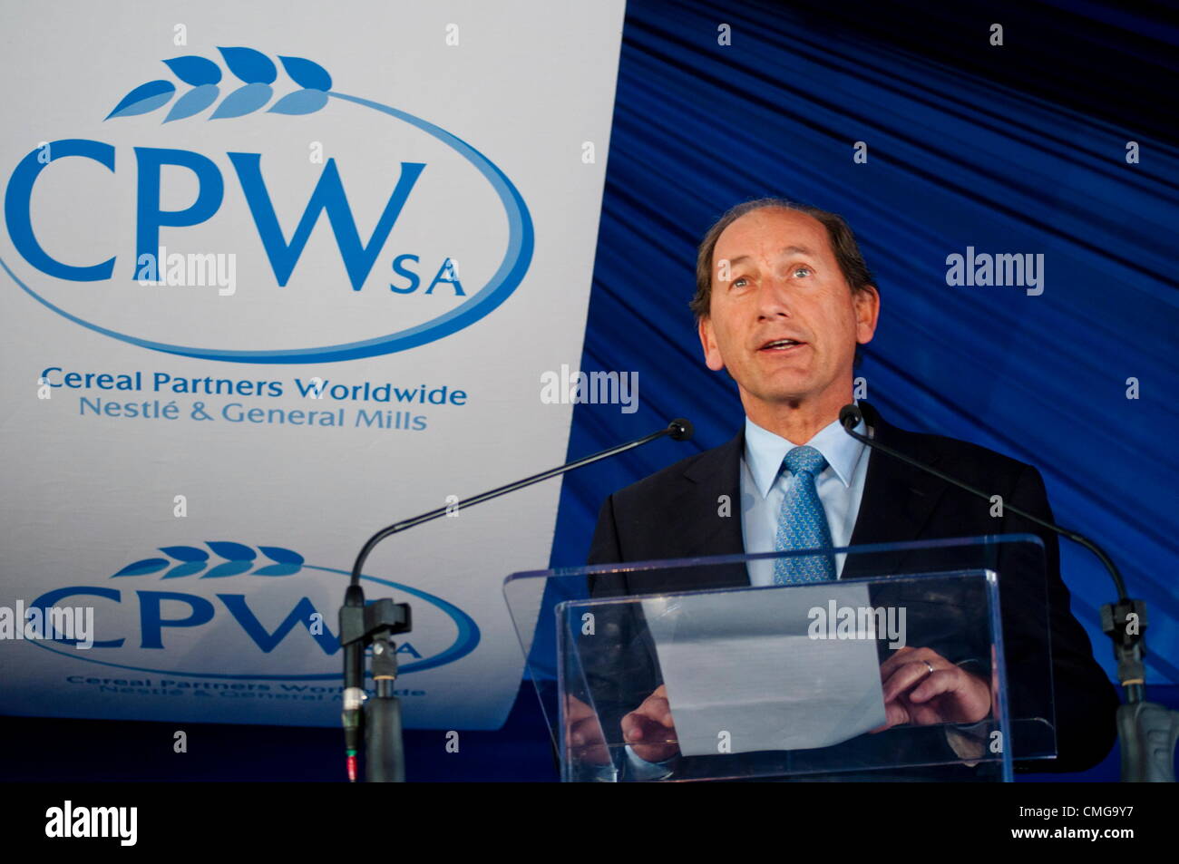 HAMMANSKRAAL, SOUTH AFRICA: Nestle Global CEO Paul Bulcke at the opening of two Nestle factories on August 6, 2012 in Babelegi outside Hammanskraal in Pretoria, South Africa. The factories are expected to create 131 permanent jobs.(Photo by Gallo Images / Franco Megannon) Stock Photo