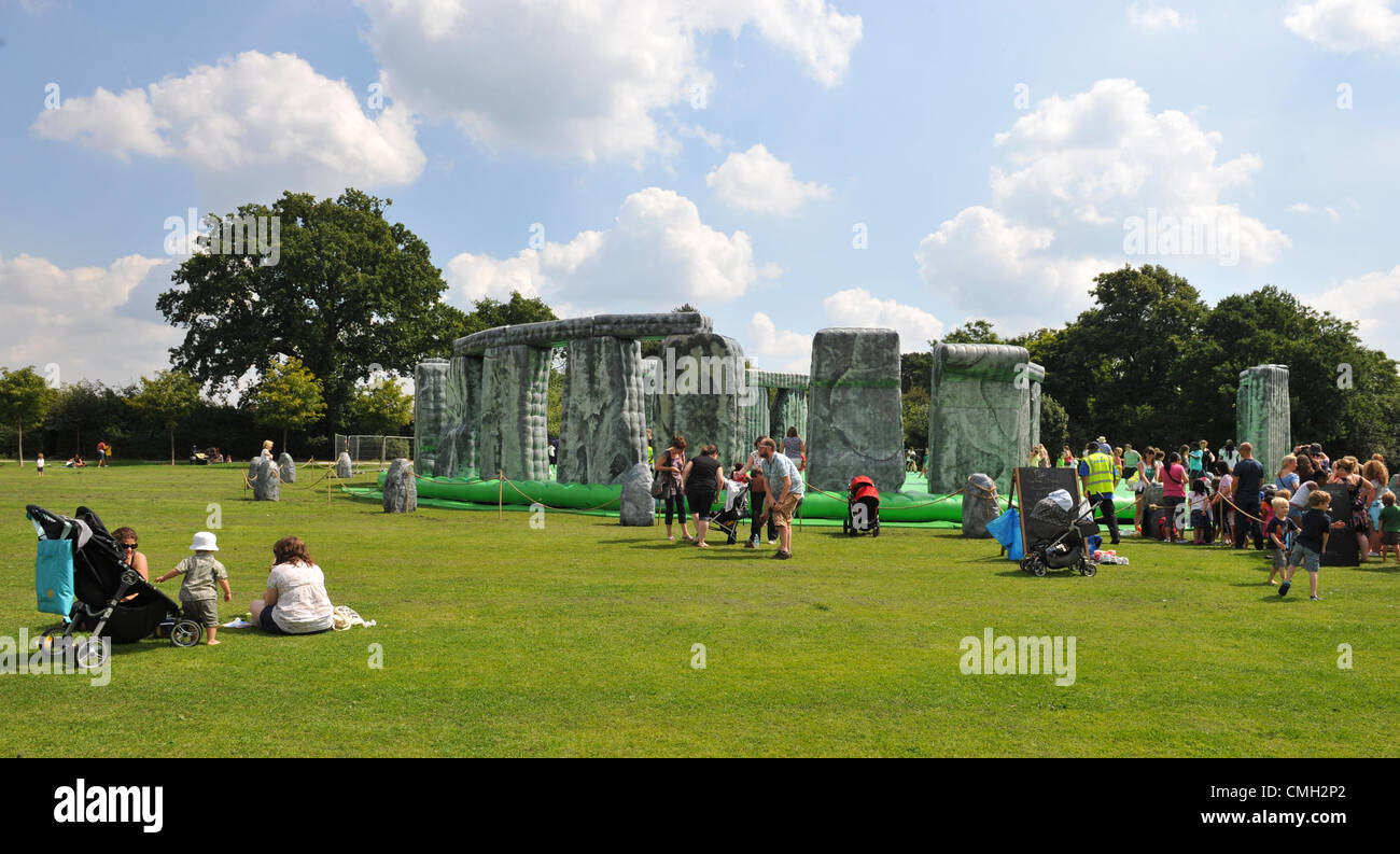 Sacrilege 2012 – an inflatable Stonehenge on tour – by Jeremy Deller on location in Crystal Palace Park, London, UK Stock Photo