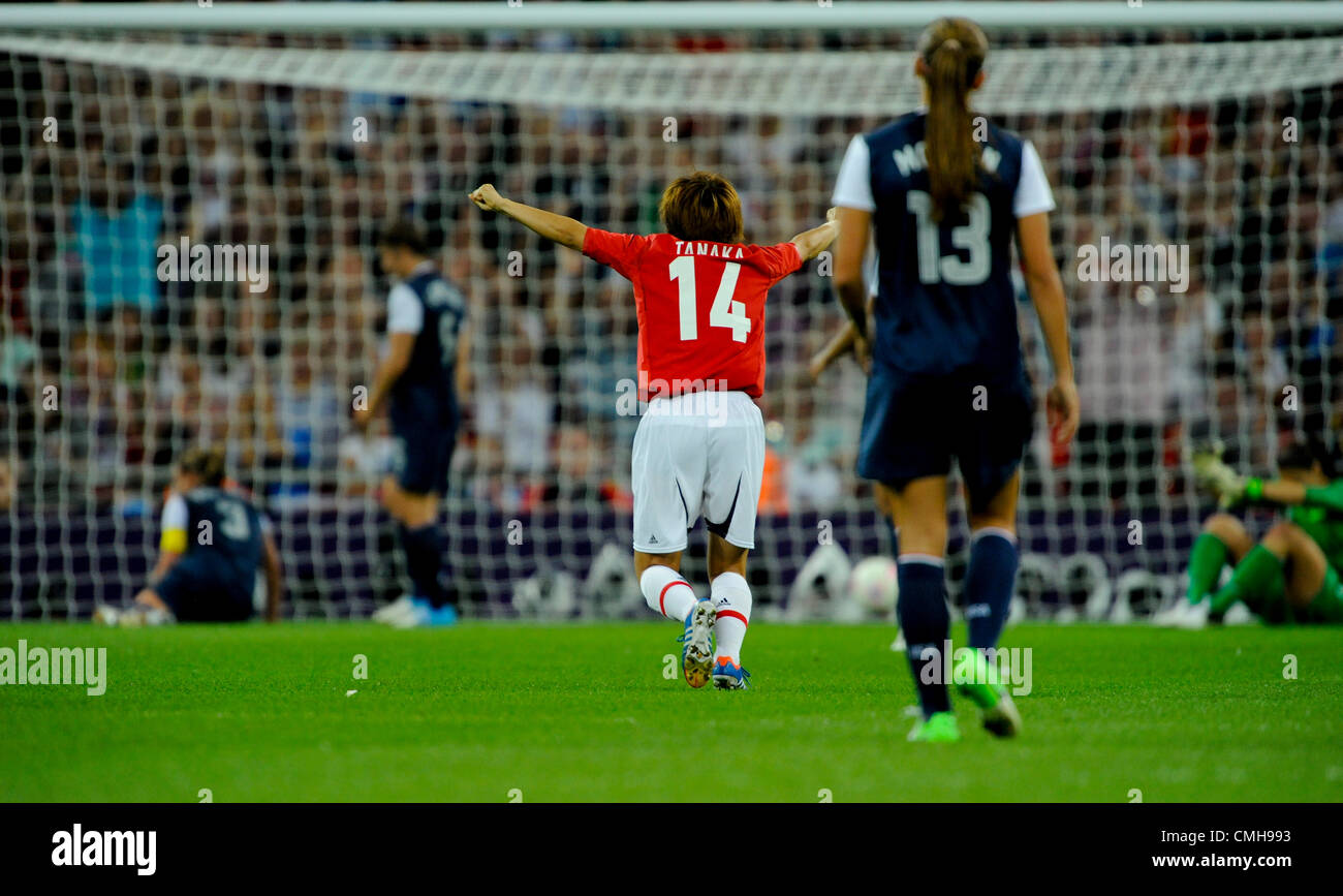 09.08.2012 London, England.  Japan's Asuna Tanaka (Midfield) celebrates Japans goal during the Olympic Women's Final  between Team USA  and Japan from Wembley Stadium. Stock Photo