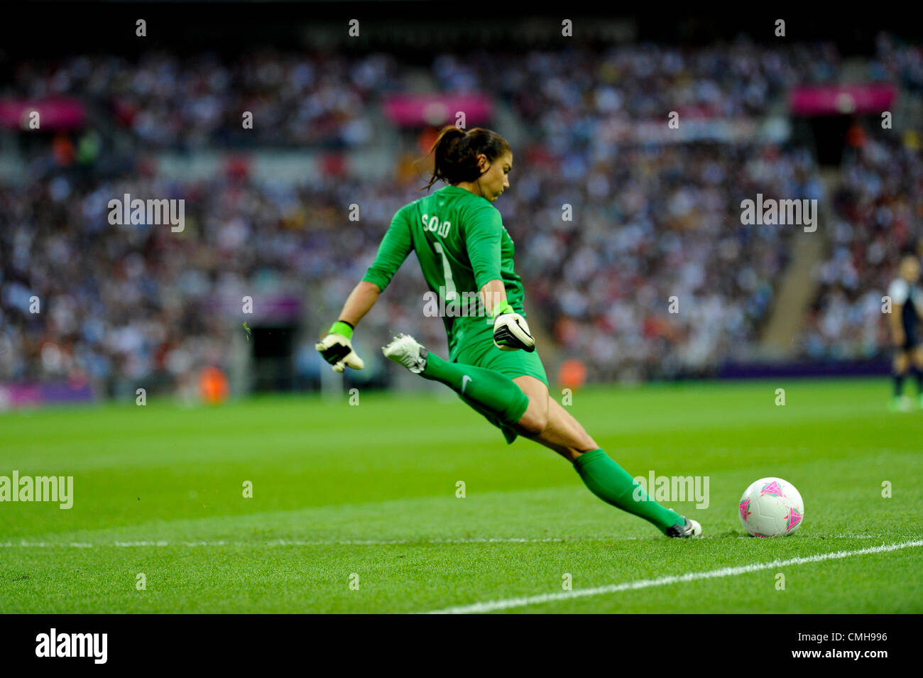 09.08.2012 London, England. USA's Hope Solo (GoalKeeper)  in action during the Olympic Women's Final  between Team USA  and Japan from Wembley Stadium. Stock Photo