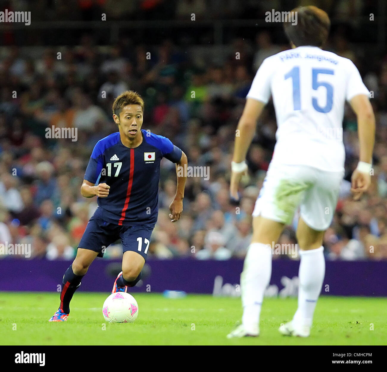 10th Aug 2012. 10.08.2012 Cardiff, Wales. Japan Midfielder Hiroshi Kiyotake (1. FC Nuremberg)  in action during the Olympic Football Men's Bronze Medal Match between Japan and Republic of Korea. South Korea win the London 2012 Olympic Games Bronze Medal by beating Japan 2-0. Stock Photo
