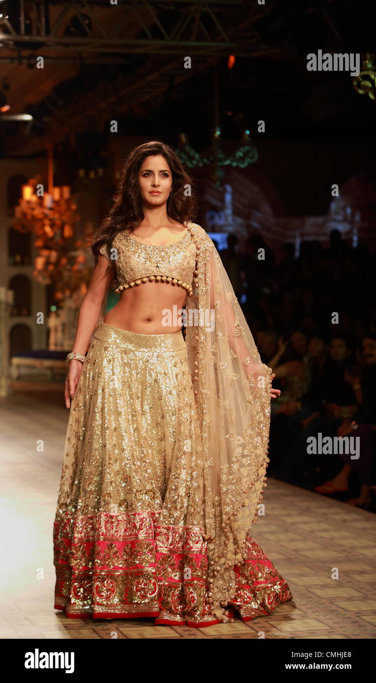11th August, 2012, New Delhi, India - Katrina Kaif, the reigning Bollywood Superstar walks the ramp for designer Manish Malhotra at the Delhi Couture Week, 2012 Stock Photo