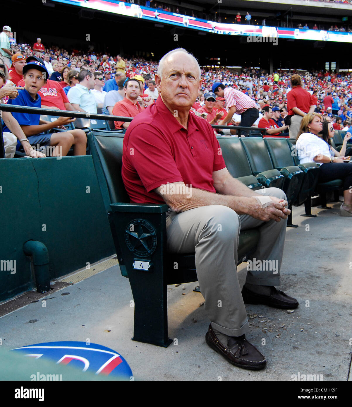 Aug. 11, 2012 - Arlington, Texas, USA - August 11, 2010 Arlington, Tx. USA. Texas Rangers President NOLAN RYAN watches the game as the Detroit Tigers played the Texas Rangers in a Major League Baseball game at The Ballpark in Arlington, Texas. (Credit Image: © Ralph Lauer/ZUMAPRESS.com) Stock Photo