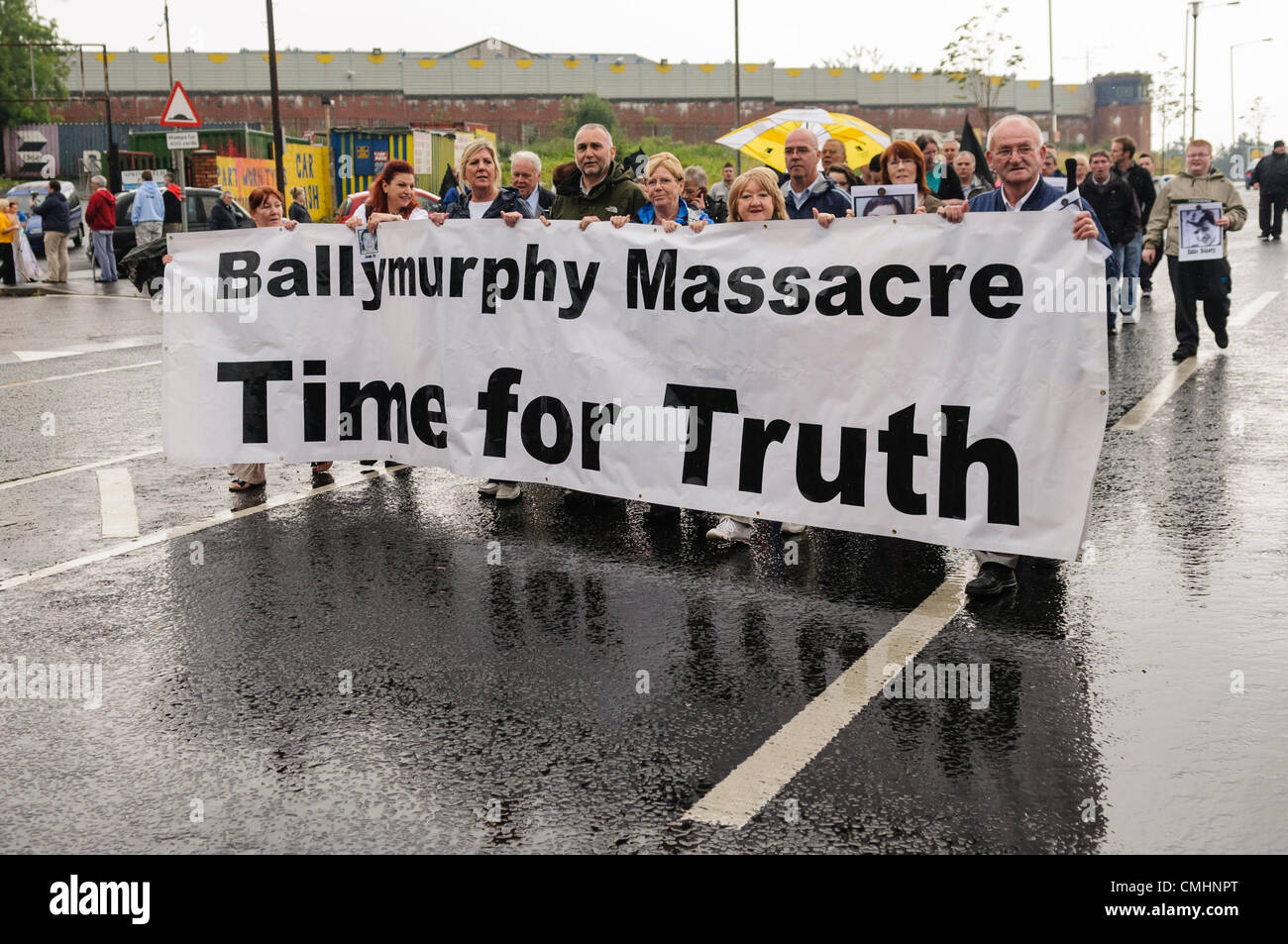 12th August 2012. Belfast.  The 41st annual commemorative parade for the 1971 Ballymurphy massacre took place in Belfast.  On the 9th August 1971 soldiers from the Parachute Regiment killed 11 people.  Families are damanding a public enquiry to discover what happened. Stock Photo