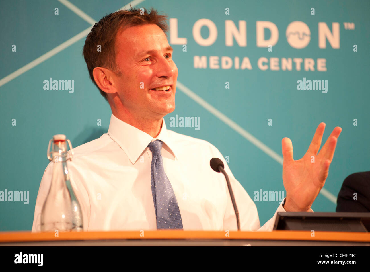 London, UK – 13 August 2012: Culture Secretary, Jeremy Hunt speaks during the final press conference of the Olympic Games to discuss the success of London 2012. Credit:  pcruciatti / Alamy Live News Stock Photo