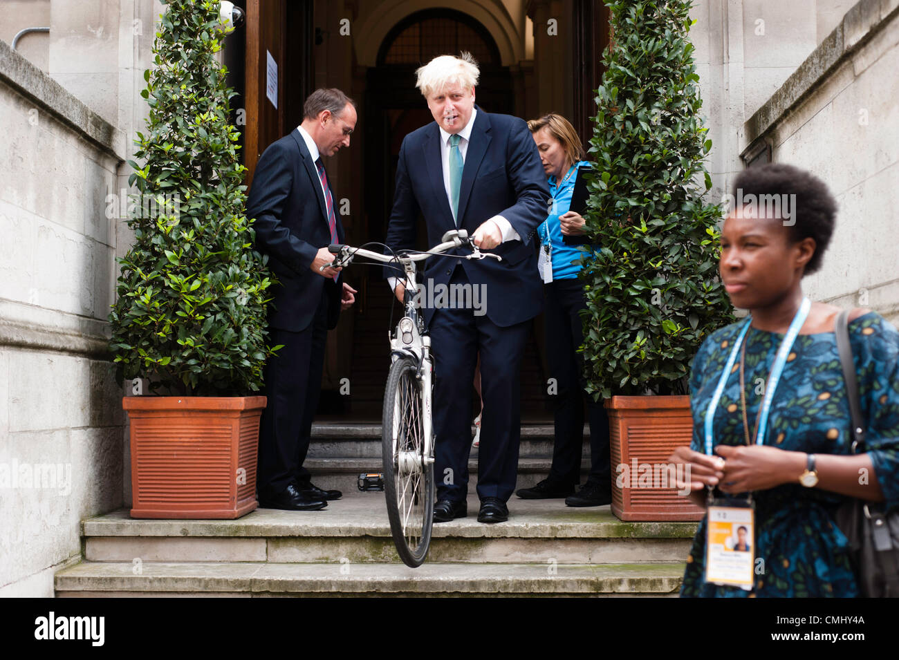 London, UK – 13 August 2012: Boris Johnson during the final press conference of the Olympic Games to discuss the success of London 2012. Credit:  pcruciatti / Alamy Live News Stock Photo