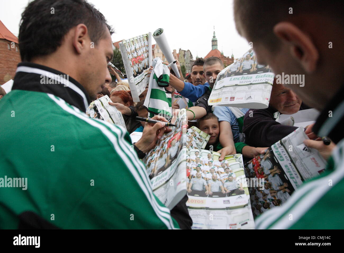13th Aug 2012. Gdansk, Poland 13.08.2012 Players gives autograph to fans after the Lechia Gdansk Polish football extraleague team presentation before the 2012/2013 seazon. Stock Photo