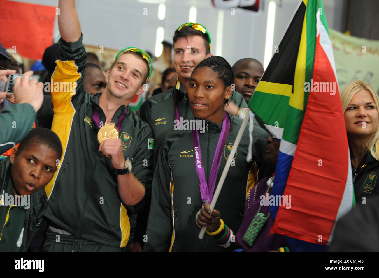 14th Aug 2012 Johannesburg, South Africa. Caster Semenya leads the medal winners during the South African Olympic team arrival and press conference at OR Tambo International Airport on August 14, 2012 in Johannesburg, South Africa Photo by Duif du Toit / Gallo Images Stock Photo
