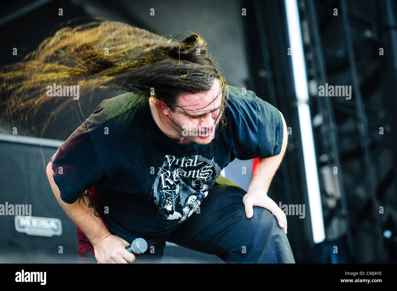 Aug. 12, 2012 - Toronto, Ontario, Canada - GEORGE 'CORPSEGRINDER' FISHER of Cannibal Corpse on HEAVY T.O. 2012 stage at Downsview Park in Toronto. (Credit Image: © Igor Vidyashev/ZUMAPRESS.com) Stock Photo