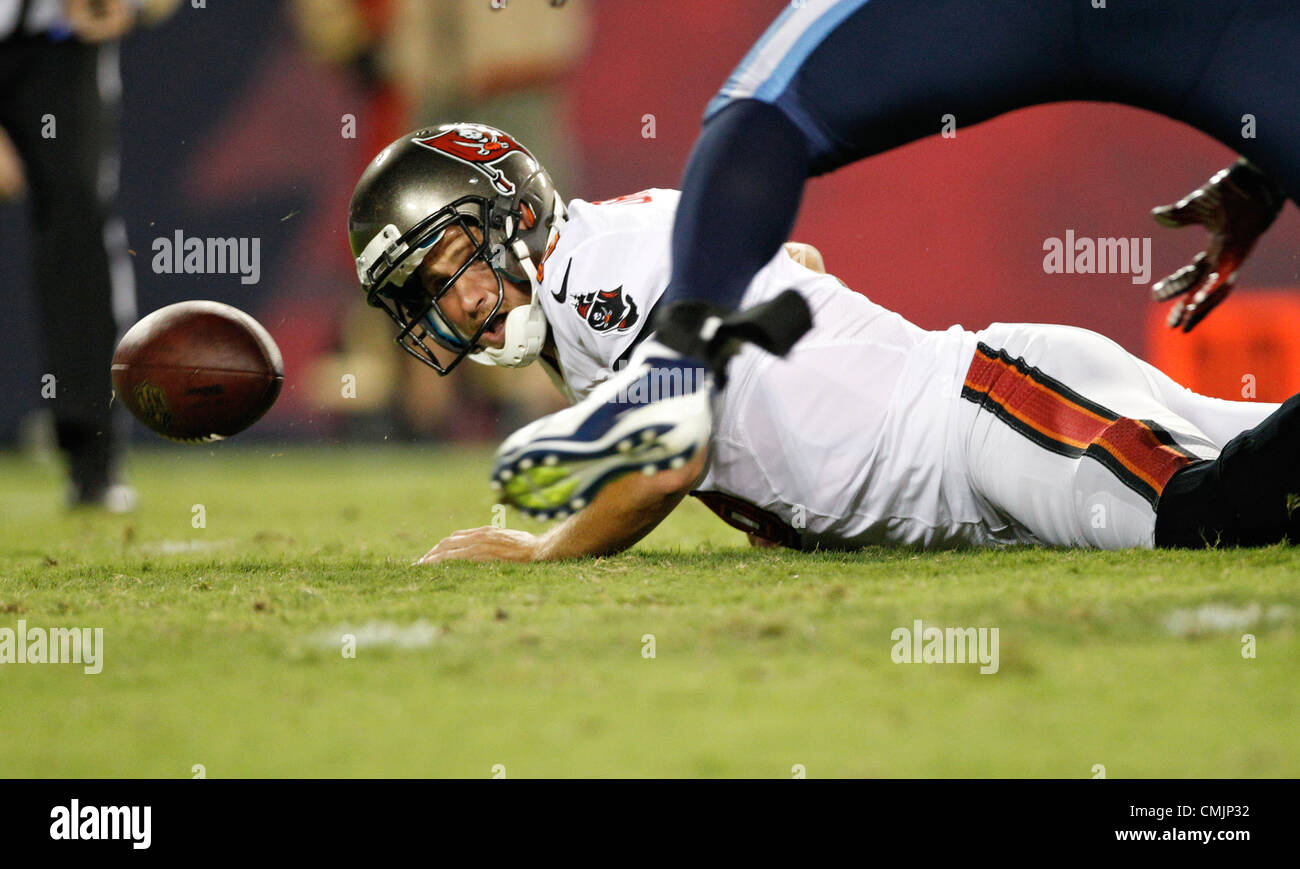 Aug. 17, 2012 - DANIEL WALLACE   |   Times.TP 358006 WALL Bucs 13 (08/17/2012  Tampa) Tampa Bay Buccaneers quarterback Dan Orlovsky (6) fumbles the ball as he is sacked during the second quarter. The Tennessee Titans recovered the ball at the ten yard line. PREGAME WARMUPS: The Tampa Bay Buccaneers play the Tennessee Titans at Raymond James Stadium during the second preseason game. After the first half, the Tennessee Titans are winning 20-7. [DANIEL WALLACE, Times] (Credit Image: © Tampa Bay Times/ZUMAPRESS.com) Stock Photo