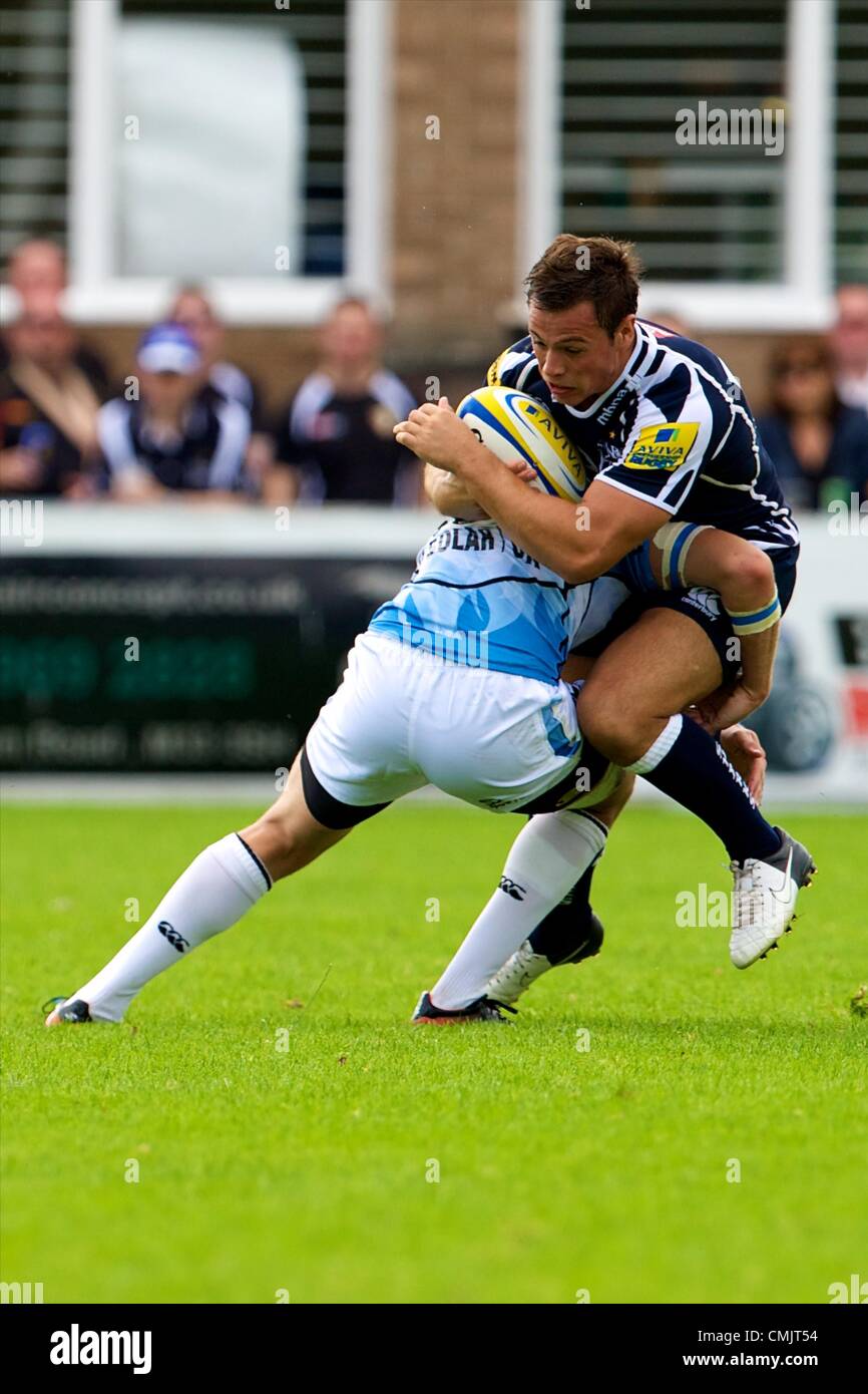 18.08.2012 Sale, England. Sale Sharks fullback Rob Miller (ENG) in action during the Mark Cueto Testimonial match between Sale Sharks and Glasgow Warriors. Stock Photo