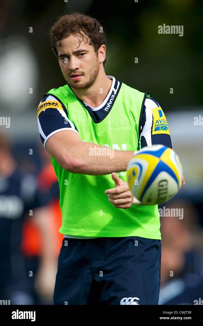 18.08.2012 Sale, England. Sale Sharks fly-half Danny Cipriani (ENG) warms up before the Mark Cueto Testimonial match between Sale Sharks and Glasgow Warriors. Stock Photo