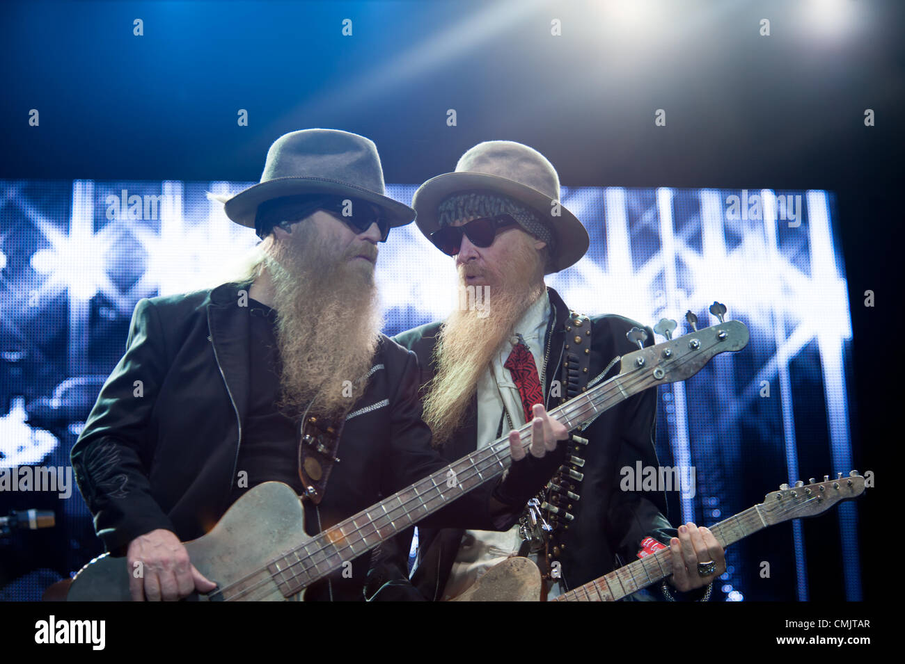 LINCOLN, CA – August 17: ZZ Top performs at Thunder Valley Casino Resort in Lincoln, California on August 17, 2012 Stock Photo