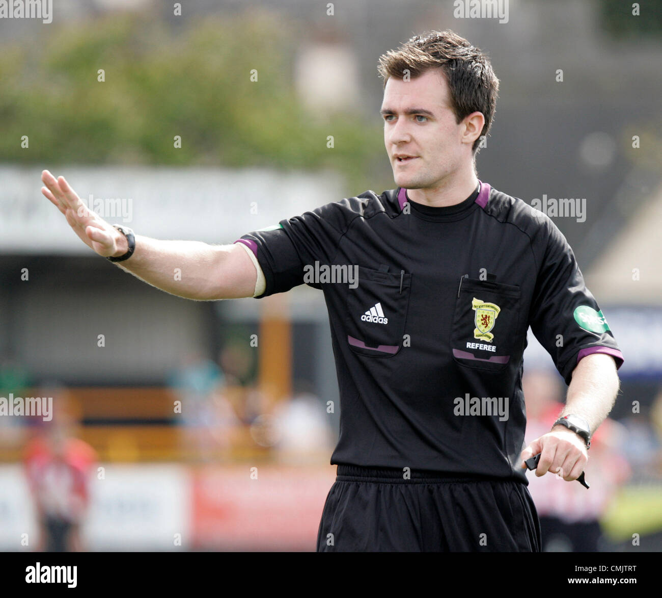 18.08.2012 Alloa, Scotland. Referee Don Robertson in action during the