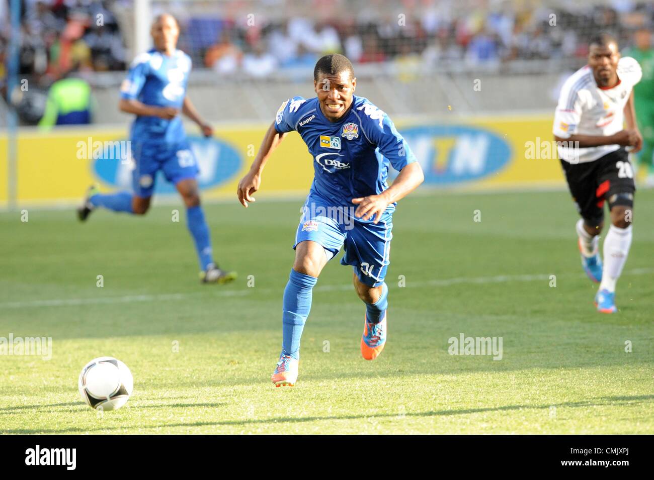 POLOKWANE, SOUTH AFRICA - AUGUST 19, Mabhudi Khenyeza during the MTN 8 1st leg semi final match between SuperSport United and Orlando Pirates at Peter Mokaba Stadium on August 19, 2012 in Polokwane, South Africa Photo by Lee Warren / Gallo Images Stock Photo
