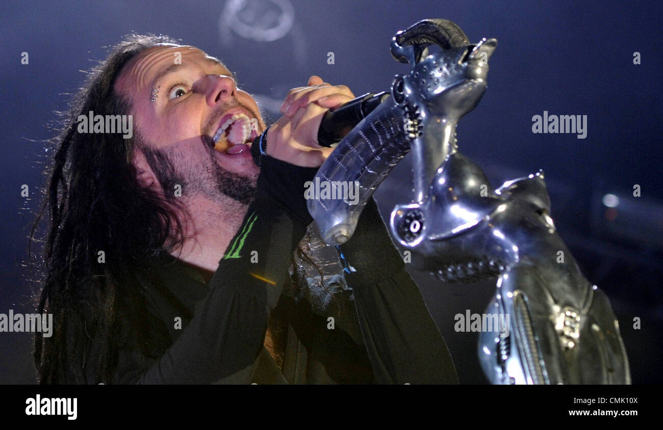 Singer Jonathan Davis from American band Korn on stage in Trutnov on 18th August 2012, the penultimate day of the 25th year of Open Air Festival Trutnov. Stock Photo