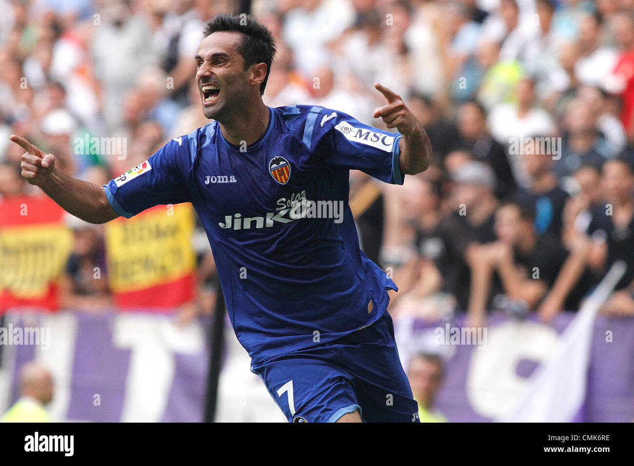 19.08.2012 Madrid, Spain. La Liga Football Real Madrid vs. Valencia CF - Jonas celebrates his goal for 1-1 Stock Photo