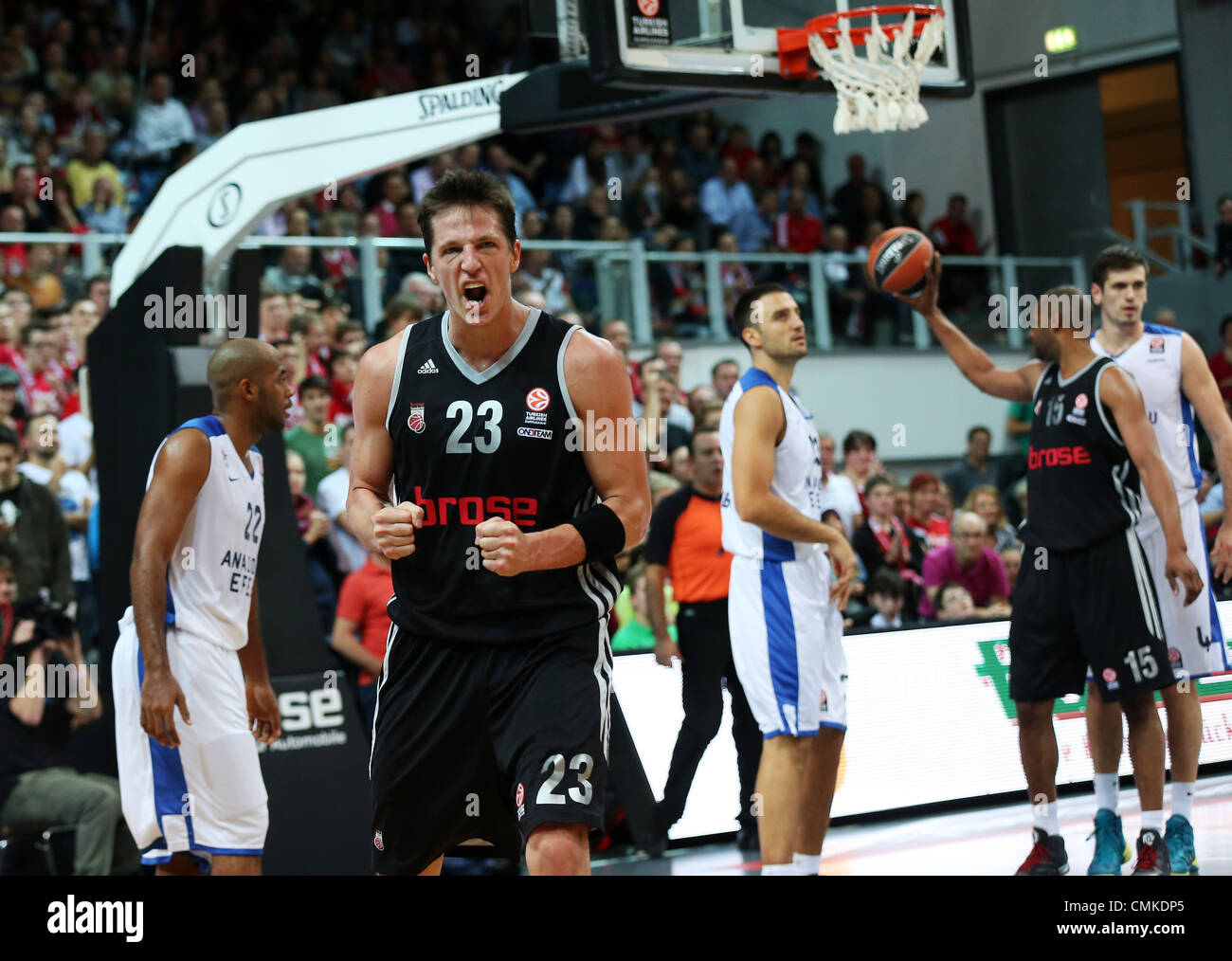 Bamberg, Germany. 01st Nov, 2013. Bamberg's Casey Jacobsen cheers after