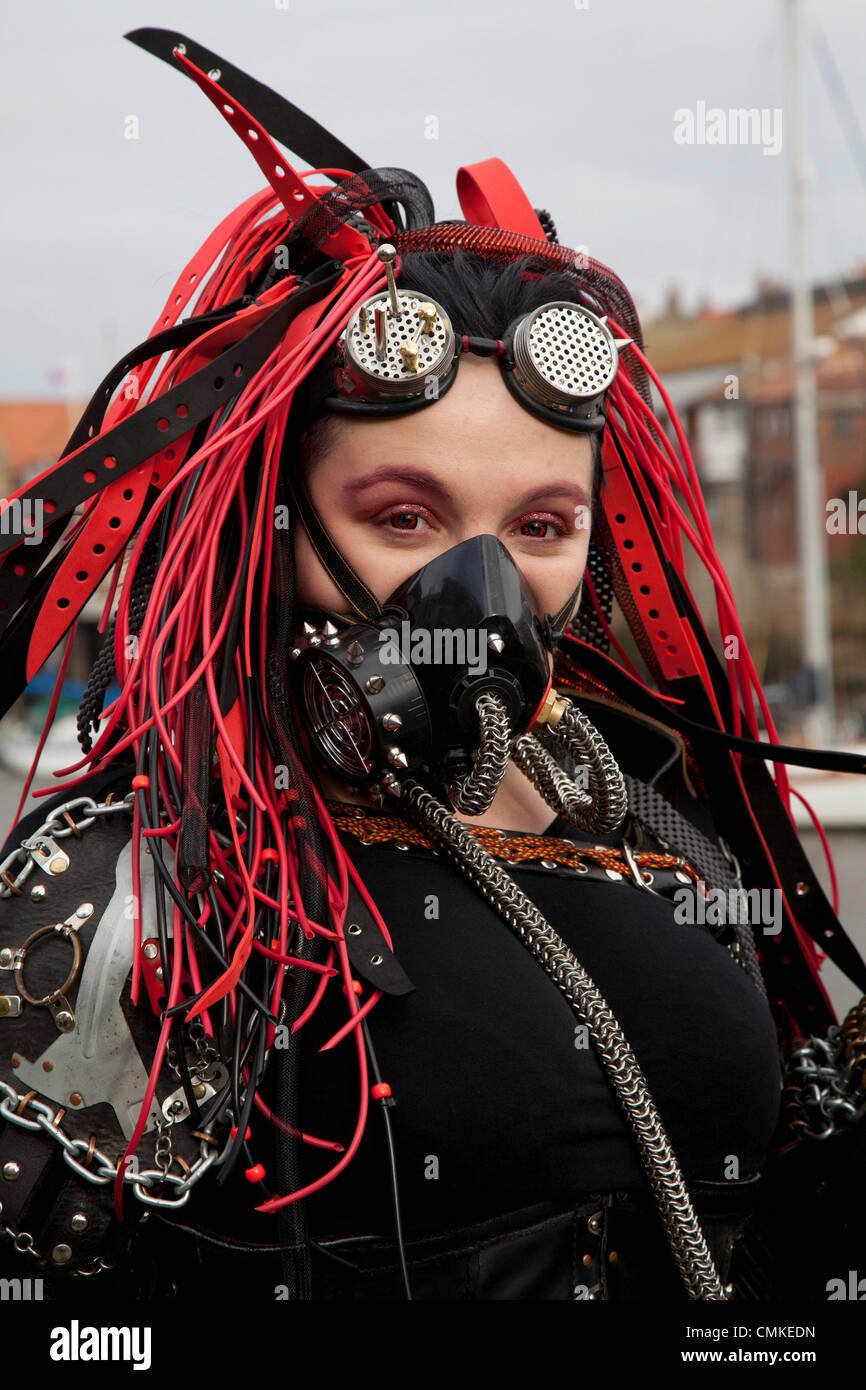Whitby, Yorkshire, UK 2nd October, 2013. Lisa Rocknall, 39 at the UK'S Biggest Goth & Alternative Weekend. Whitby. Goths, romantics and macabre fans travelled over the moors for the Whitby Goth Weekend, which has become their spiritual home. As well as Goths, there are female Steam Punks, Steampunks, Emos, Bikers, Metallers and all manner of weird and wonderful characters, The Halloween Special was founded by Jo Hampshire in 1994, this twice-yearly event now held in Spring and late Autumn. Stock Photo