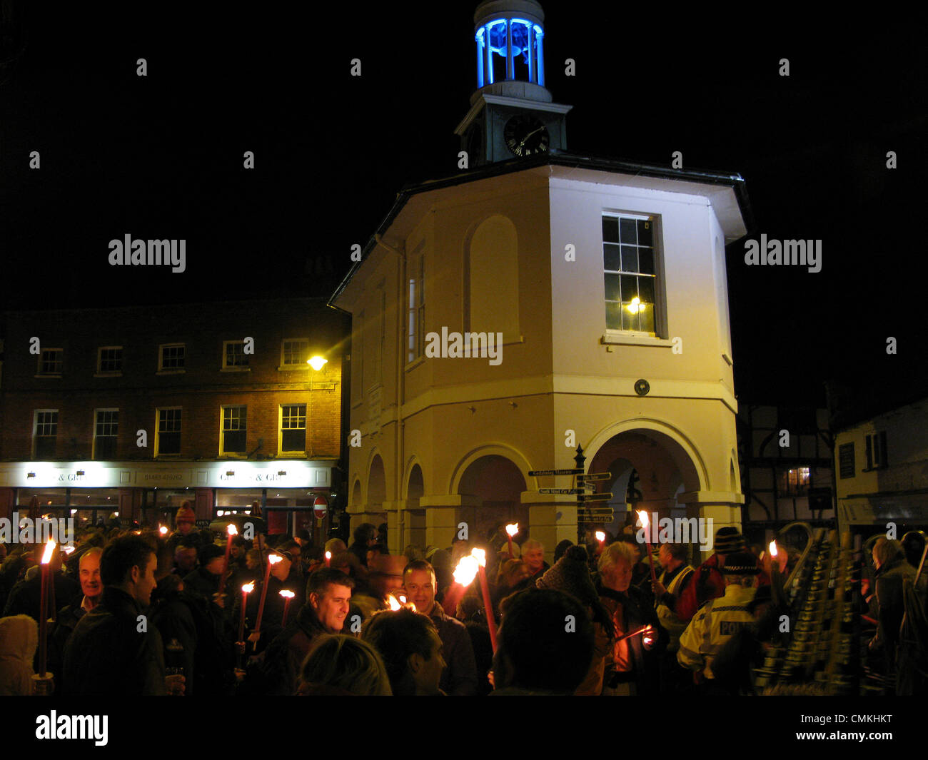 Godalming, Surrey, UK. 2nd November 2013. Crowds gather at the Pepperpot in Godalming for the annual torch-lit procession to the town bonfire on the Lammas Lands. Credit:  james jagger/Alamy Live News Stock Photo