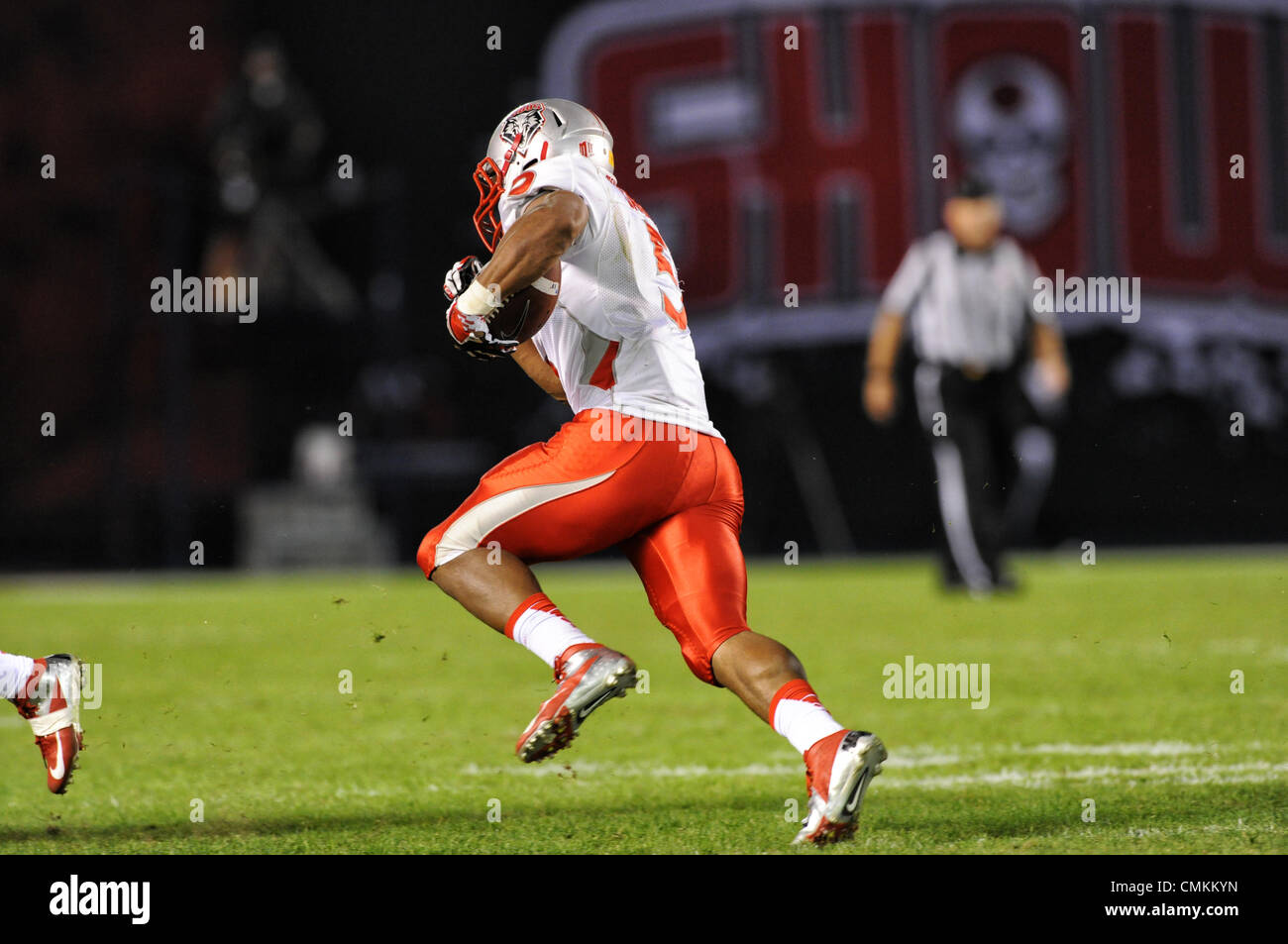 San Diego, CA, USA. 2nd Nov, 2013. New Mexico Lobos running back Kasey Carrier (5) gains some rushing yards against the San Diego Aztecs. The Aztecs beat the Lobos 35-30. Credit:  csm/Alamy Live News Stock Photo