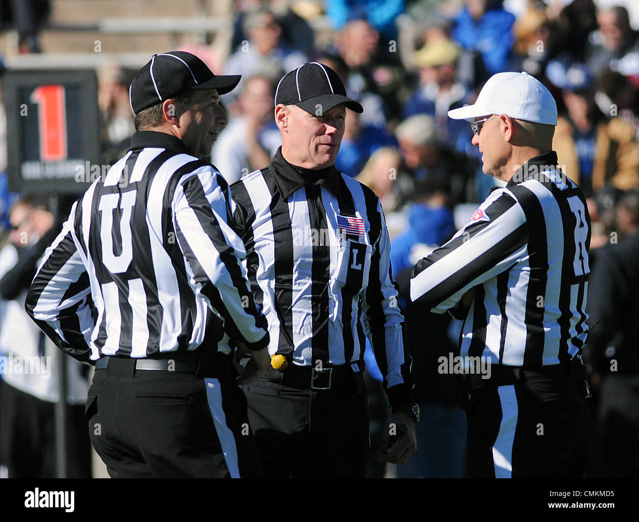 Colorado Springs, Colorado, USA. 2nd Nov, 2013. Game officials, Umpire, Jim Eckl, Line Judge, Hugh Campbell, and Referee, Jeff Flanagan, during a military academy match-up between the Army Black Knights and the Air Force Academy Falcons at Falcon Stadium, U.S. Air Force Academy, Colorado Springs, Colorado. Air Force defeats Army 42-28 Credit:  csm/Alamy Live News Stock Photo