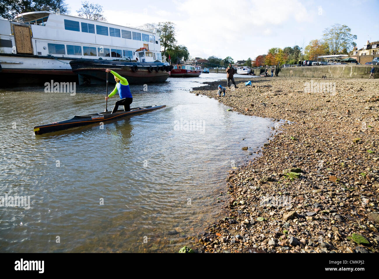 Twickenham, UK. Newly exposed river bed of the Thames at Twickenham, as
